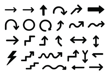 Poster - Collection of diverse black and white icons showcasing arrows, lines, and symbols for graphic design and communication