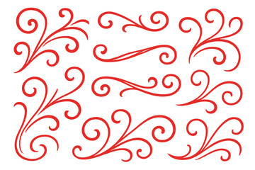 Aufkleber - Decorative red icon set featuring elegant swirling designs for artistic projects and creative applications