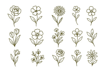 Poster - Icon set featuring various flower designs and botanical illustrations suitable for digital and print use