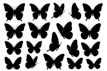 Aufkleber - Collection of butterfly icons in various silhouettes for design and illustration projects