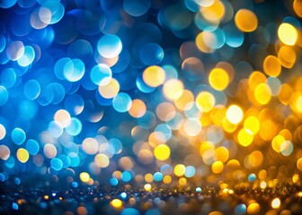 Wall Mural - Abstract Blue Yellow Bokeh Background - Soft Focus Blurred Lights