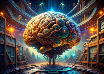 Wall Mural - abstract brain structure in cosmic space: architectural photography