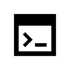iconic representation of a command line interface with a prompt symbol inside a bordered window fram