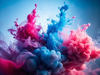 Sticker - abstract pink & blue ink swirl in water - minimalist fluid art background
