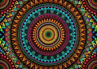 Sticker - abstract tribal geometric patterns: concentric circles fading to black - stock photo