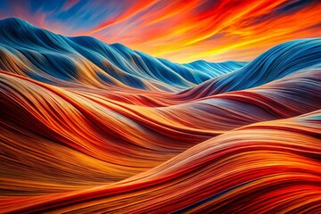 Sticker - abstract vibrant landscape: flowing lines & red orange blue shapes