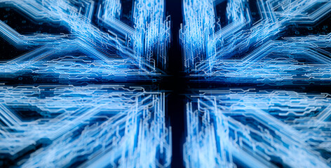 Wall Mural - a dark background with a blue abstract design of connected lines and dots, representing technologica