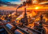 Aerial View of Industrial Complex at Sunset - Steel Mill, Forging, Manufacturing