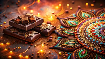 Sticker - bohemian ethnic watercolor chocolate background pattern stock photo