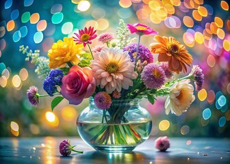 Wall Mural - Bokeh Dreamscape: Vibrant Floral Art with Glass and Light