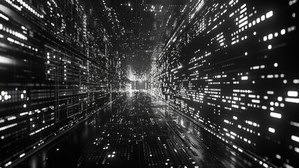 abstract picture of white particle with digital technology style design with the coding data flow sh