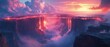 © Ali - Colorful landscape illustration with cliffs water and sky at sunset or sunrise.