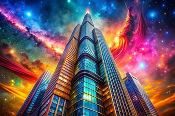 Wall Mural - cosmic architectural marvel: a vibrant galaxy skyscraper