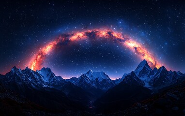 majestic mountain range under a vibrant celestial arch