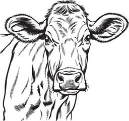 Wall Mural - black line sketch of a cow’s head in profile presented in a minimalist style suitable for farm theme