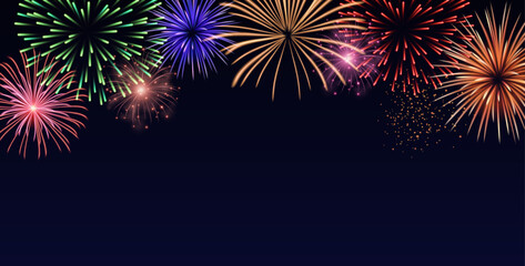 vector decorative border with colorful exploding fireworks in the sky - celebration card, festival b