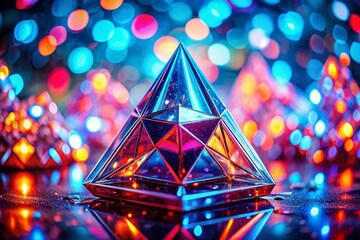 Sticker - futuristic abstract geometric pyramid: vibrant red & blue glass crystal macro art