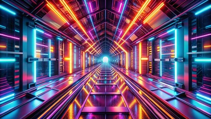 Wall Mural - futuristic digital tunnel: vibrant lights & innovation abstract background