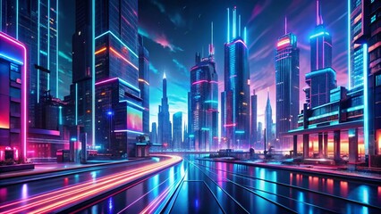 Wall Mural - futuristic neon cityscape: vibrant digital fingerprint art