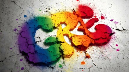 Wall Mural - mural on a cracked, concrete wall, blending elements of graffiti, stencils, and abstract patterns to