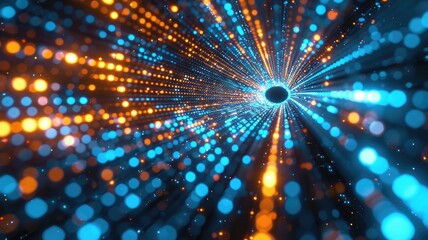 Abstract picture of digital particle with digital technology style design connecting become dynamic of electric wave movement represent about flowing of data or structure of network system. AIG53.