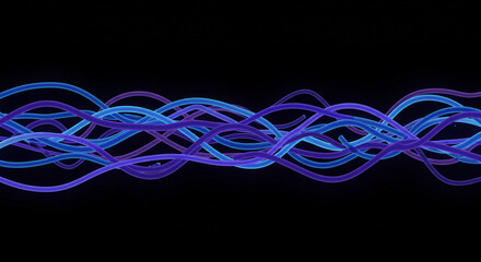 Wall Mural - Entangled Neon Cables Glowing on a Dark Background, Perfect for Tech Designs