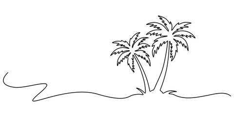 Fototapete - Palm tree continuous one line art drawing of isolated outline vector illustration, Single line drawing palm tree in one continuous line. Tropical vegetation. Coconut palm. Modern minimal illustration.