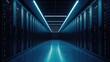 © TommyNa - Dark futuristic data center corridor with reflective floors and linear ceiling lights, ideal for high-tech infrastructure, cybersecurity, and cloud computing visuals