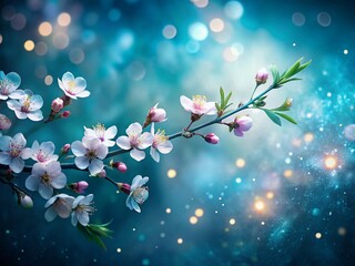 Wall Mural - long exposure blossoms teal gradient - abstract floral photography