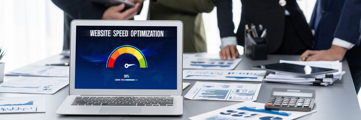 Wall Mural - computer software evaluating website loading speed. concept of improving website loading speed brisk