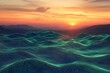 © Gullfish - •  Sunset-lit virtual desert with shimmering green data lines forming geometric patterns