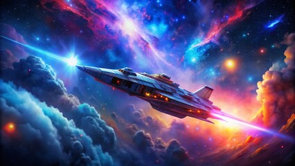 Wall Mural - Low Light Nebula Spaceship Flight: Epic Sci-Fi Stock Photo