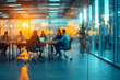 © john - Business people engaged in round table discussion in conference room. Blurred image business partners meeting. Interior setting highlights modern business lifestyle, corporate convention. Focused on