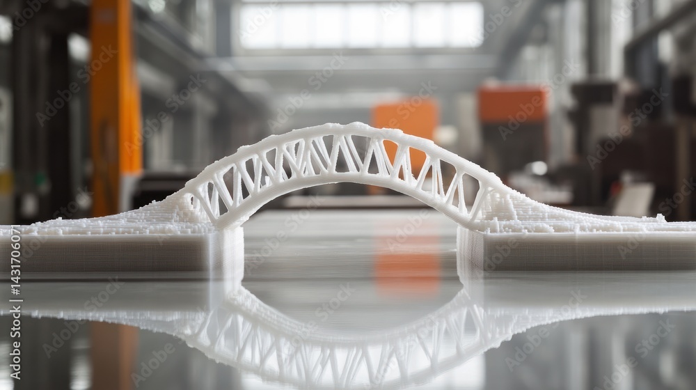 3d printed model of a modern suspension bridge structure. Stock ...