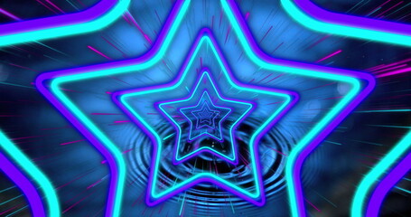 Wall Mural - image of neon stars moving over drop falling into water