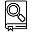 © sahila - research, and learning. Book with a magnifying glass line icon