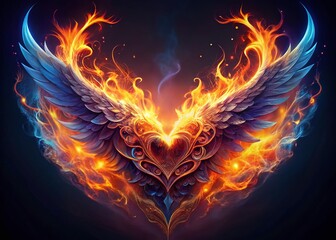 Wall Mural - macro heart wings fire flames abstract photography