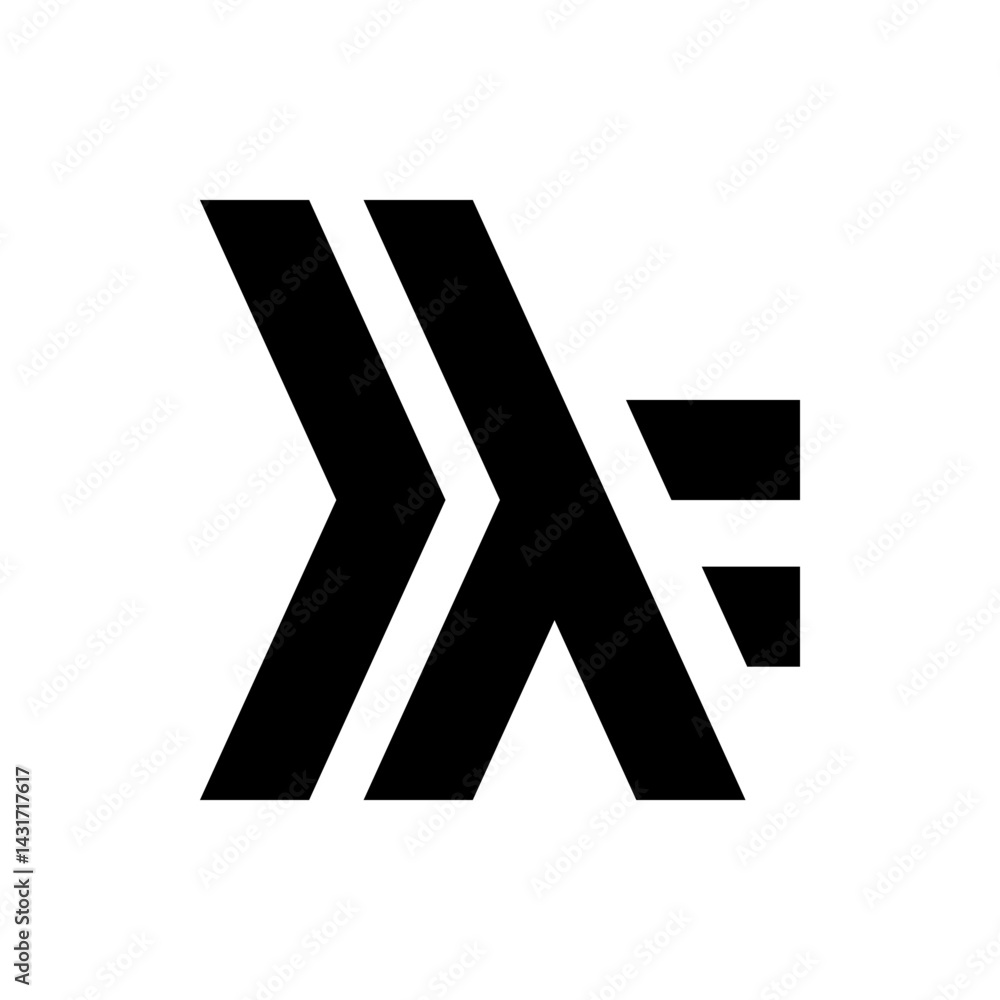 Abstract black lambda symbol with geometric shapes and clean lines on a white background design element