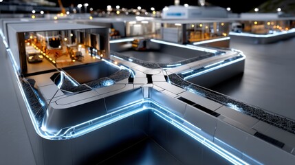 Aufkleber - A futuristic cityscape with a large crosswalk and a building in the background