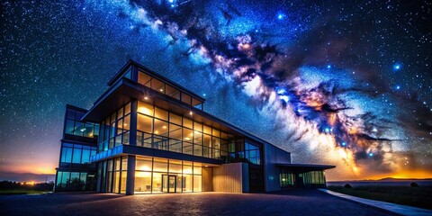 Wall Mural - Majestic Night Sky Over Modern Architecture: Starry Nightscape Photography