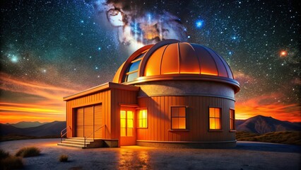 Wall Mural - Medium-Orange Observatory Building: Celestial Portal, Night Sky, Stargazing Architecture