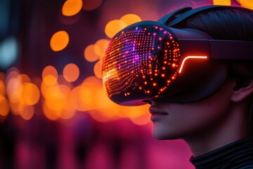 Poster - A person wearing a VR headset with colorful lights