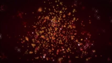 Wall Mural - central cluster of glowing particles swirling in red 3d render, with filaments and highlight nodes