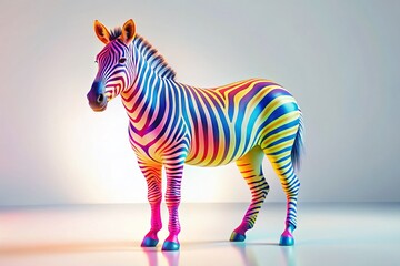 Wall Mural - minimalist colorful 3d render zebra on white background - stock photo