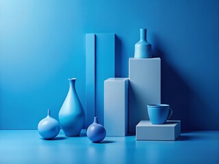 Sticker - minimalist monochromatic still life: blue hues, digital art, abstract composition, rule of thirds