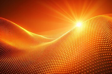 Wall Mural - minimalist orange digital wave: abstract dotted pattern & light rays background