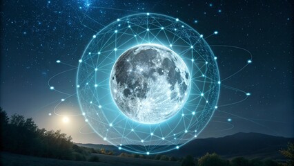 Wall Mural - planet earth from space with network representing international communication, technology and travel