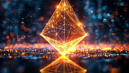 Leinwandbilder - Digital Pyramid: A mesmerizing display of digital particles forms a glowing pyramid against a backdrop of abstract bokeh, embodying the essence of technology, innovation and futuristic designs.