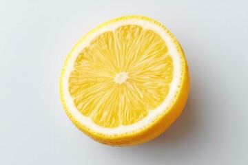 Wall Mural - single lemon slice isolated on clean minimalistic white background with ample copy space surrounding