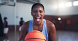 © peopleimages.com - Basketball, athlete or happy woman screaming for sports, fitness, and confidence with portrait or competition. Girl, excited and African player with pride for contest, workout and exercise at gym
